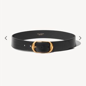 Nili Lotan Black Leather Belt with Gold Buckle